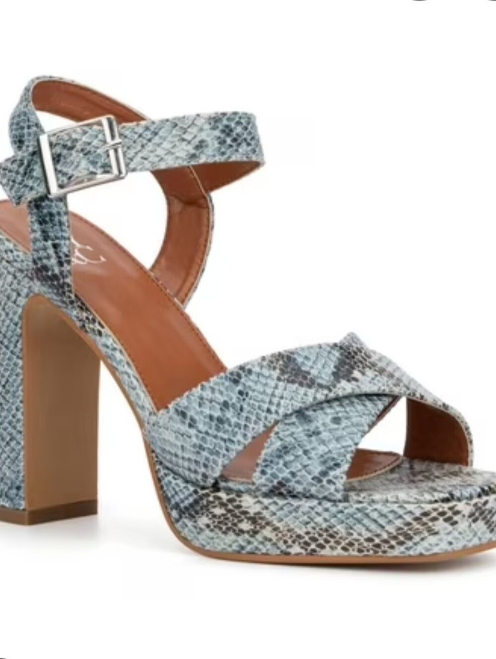Ny&Co Snake-Print Ankle Strap Heels in Seafoam Green -  Sz 7.5